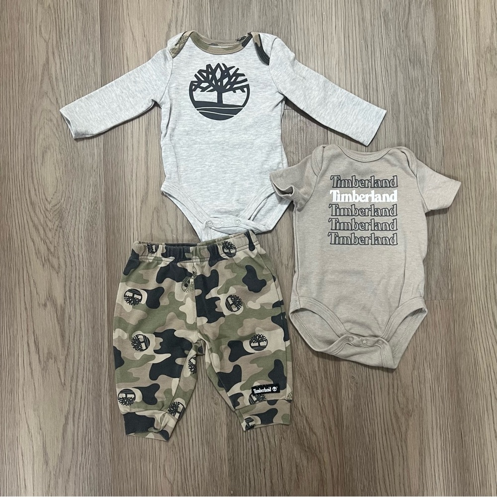 Timberland Gray and Camouflage Baby Matching Set